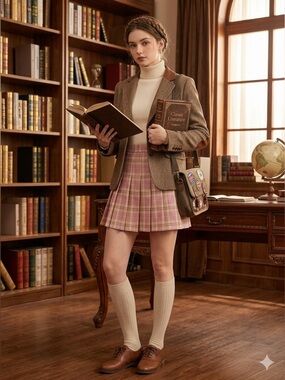 Plaid Pink Yellow Pleated Skirt Built In Shorts Skort Retro Schoolgirl Academia